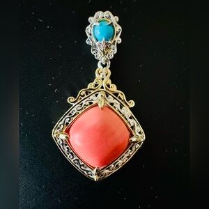 Michael Valitutti Vintage-Inspired Coral Sleeping Turquoise 18K/Silver Pendant